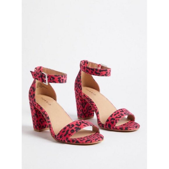 Pink Leopard Print Chunky Heel Sandals With Ankle Strap Size 10.5WW By Torrid - Picture 1 of 11